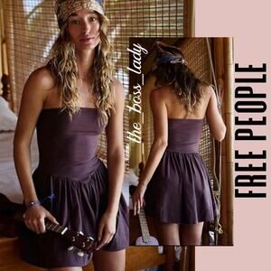 Free People dress mini strapless cotton pleated fit and flare stretchy XL